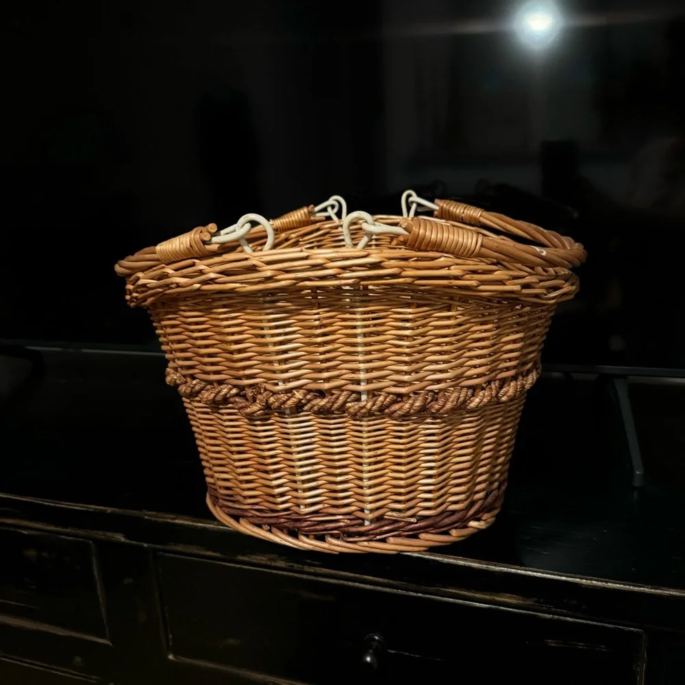 Vintage Hand Woven Oval Gathering Harvest Basket With Handles